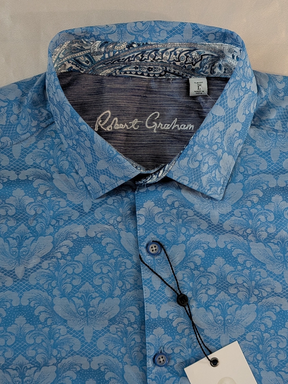 New Robert Graham Men's Bayview Short Sleeve Button Down Shirt Blue Large